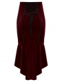 Black and Red Gothic Retro Rose Lace Velvet Fishtail Skirt