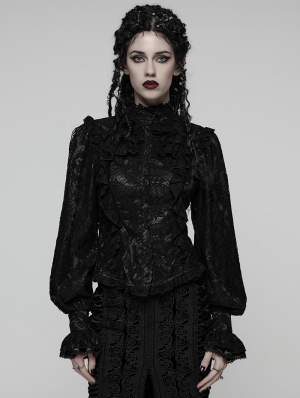 Black Gothic Gorgeous Layered Ruffle Lace Shirt for Women