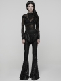 Black Gothic Lace Trim Flared Skirt Pants for Women