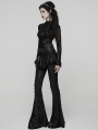 Black Gothic Lace Trim Flared Skirt Pants for Women