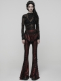 Red and Black Gothic Lace Trim Flared Skirt Pants for Women