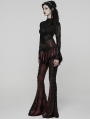 Red and Black Gothic Lace Trim Flared Skirt Pants for Women