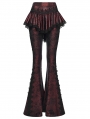 Red and Black Gothic Lace Trim Flared Skirt Pants for Women