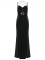 Black Gothic Dark Heart Ruched Velvet Long Slip Dress