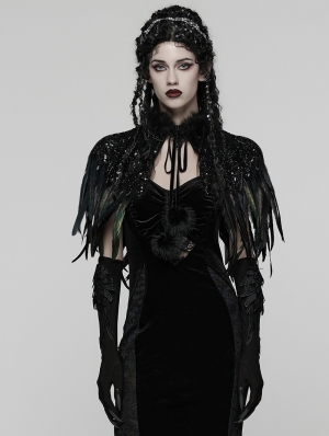 Black Gorgeous Gothic Sequined Feather Shawl