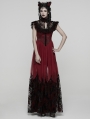 Red and Black Gothic Flocking Mesh Spliced Flutter Sleeve Long Party Dress
