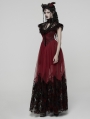Red and Black Gothic Flocking Mesh Spliced Flutter Sleeve Long Party Dress