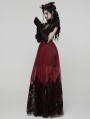 Red and Black Gothic Flocking Mesh Spliced Flutter Sleeve Long Party Dress