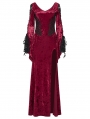 Red Gorgeous Gothic Velvet High Slit Fishtail Dress