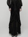 Black Gothic Gorgeous Velvet Beaded Tassel Fishtail Maxi Skirt