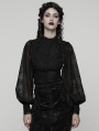 Black Retro Gothic Lace Embroidered Chiffon Shirt for Women