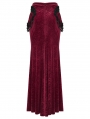 Red and Black Gothic Gorgeous Velvet Beaded Tassel Fishtail Maxi Skirt