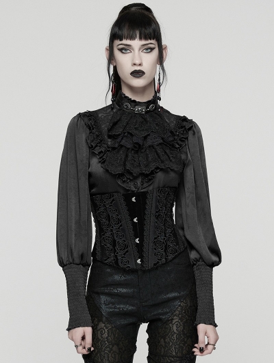 Black Gothic Rose Lace Applique Velvet Corset Waistband