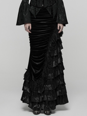 Black Gothic Victorian Gorgeous Velvet Tiered Maxi Skirt
