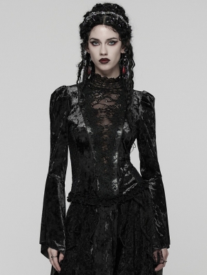 Black Sexy Gothic Gorgeous Velvet Lace Shirt for Women