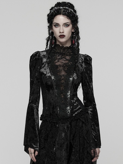 Black Sexy Gothic Gorgeous Velvet Lace Shirt for Women