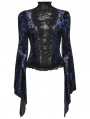 Black and Blue Sexy Gothic Gorgeous Velvet Lace Shirt for Women