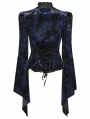 Black and Blue Sexy Gothic Gorgeous Velvet Lace Shirt for Women