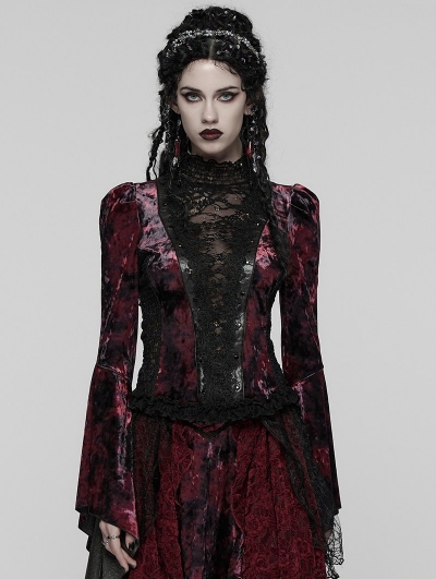 Red and Black Sexy Gothic Gorgeous Velvet Lace Shirt for Women