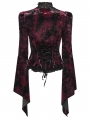 Red and Black Sexy Gothic Gorgeous Velvet Lace Shirt for Women