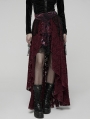 Red and Black Gothic Spider Web Mesh Lace High-Low Skirt