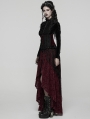 Red and Black Gothic Spider Web Mesh Lace High-Low Skirt