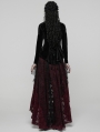 Red and Black Gothic Spider Web Mesh Lace High-Low Skirt