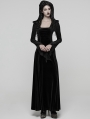 Black Gothic Hooded Ruched Velvet Long Dress