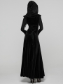 Black Gothic Hooded Ruched Velvet Long Dress
