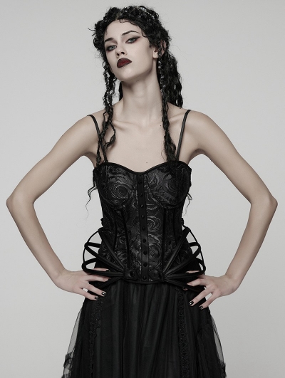 Black Gothic Rose Jacquard Corset Top for Women