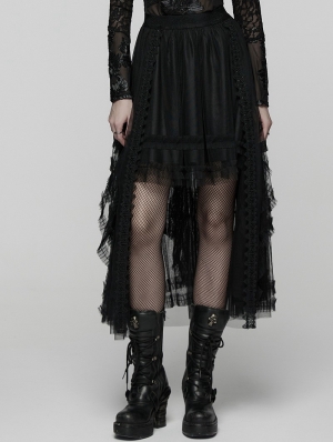 Black Gothic Layered Mesh Irregular High-Low Skirt
