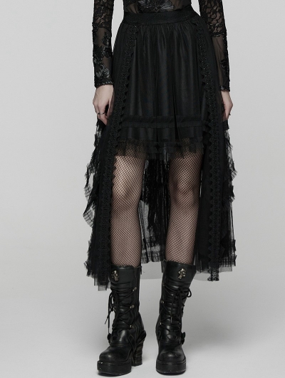 Black Gothic Layered Mesh Irregular High-Low Skirt