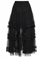 Black Gothic Layered Mesh Irregular High-Low Skirt
