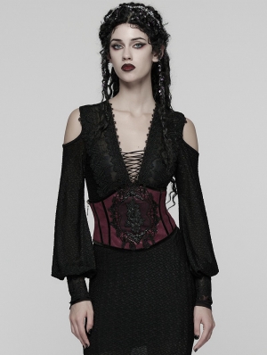 Red and Black Gothic Gorgeous Embossed Leather Waistband
