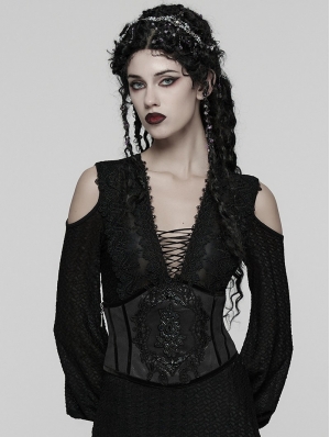 Black Gothic Gorgeous Embossed Leather Waistband