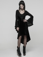 Black Gothic Velvet Ruffled Long Sleeve High-Low Dress