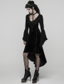Black Gothic Velvet Ruffled Long Sleeve High-Low Dress