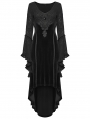 Black Gothic Velvet Ruffled Long Sleeve High-Low Dress