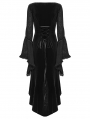 Black Gothic Velvet Ruffled Long Sleeve High-Low Dress