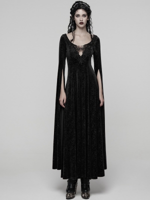 Black Sexy Gothic Historical Inspired Rose Velvet Long Dress