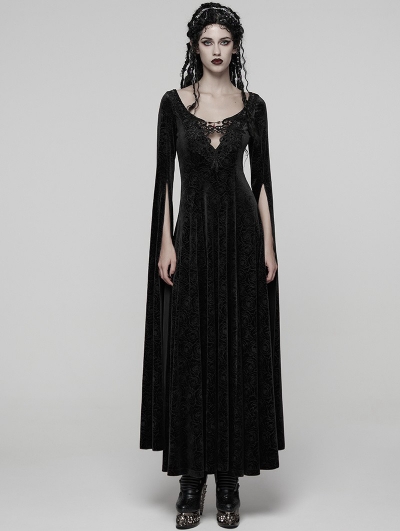 Black Sexy Gothic Historical Inspired Rose Velvet Long Dress
