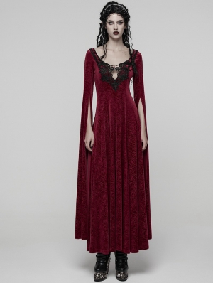 Red Sexy Gothic Historical Inspired Rose Velvet Long Dress