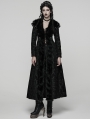 Black Retro Gothic Plush Trim Jacquard Long Winter Coat for Women