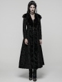 Black Retro Gothic Plush Trim Jacquard Long Winter Coat for Women
