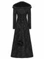 Black Retro Gothic Plush Trim Jacquard Long Winter Coat for Women