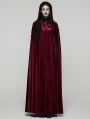 Red Gothic Embroidered Velvet Hooded Long Cloak for Women