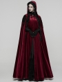 Red Gothic Embroidered Velvet Hooded Long Cloak for Women
