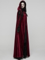 Red Gothic Embroidered Velvet Hooded Long Cloak for Women