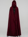Red Gothic Embroidered Velvet Hooded Long Cloak for Women