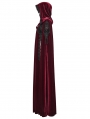 Red Gothic Embroidered Velvet Hooded Long Cloak for Women